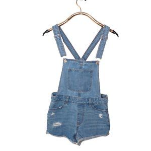 Bershka Womens Blue denim jeans Overall Jumpsuit Shorts with zipper Sz S